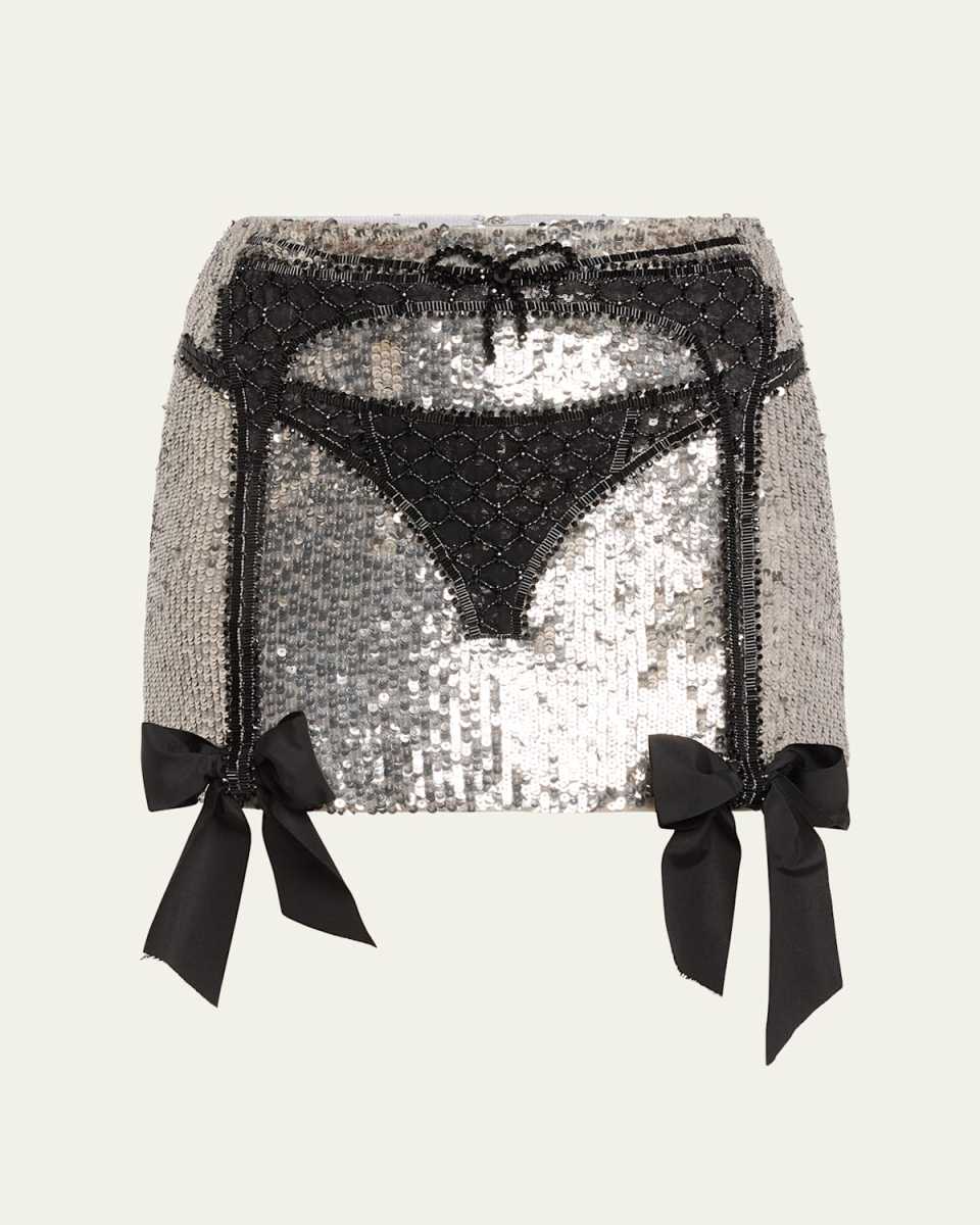 Sequined Beaded Crystal Lingerie Mini Skirt